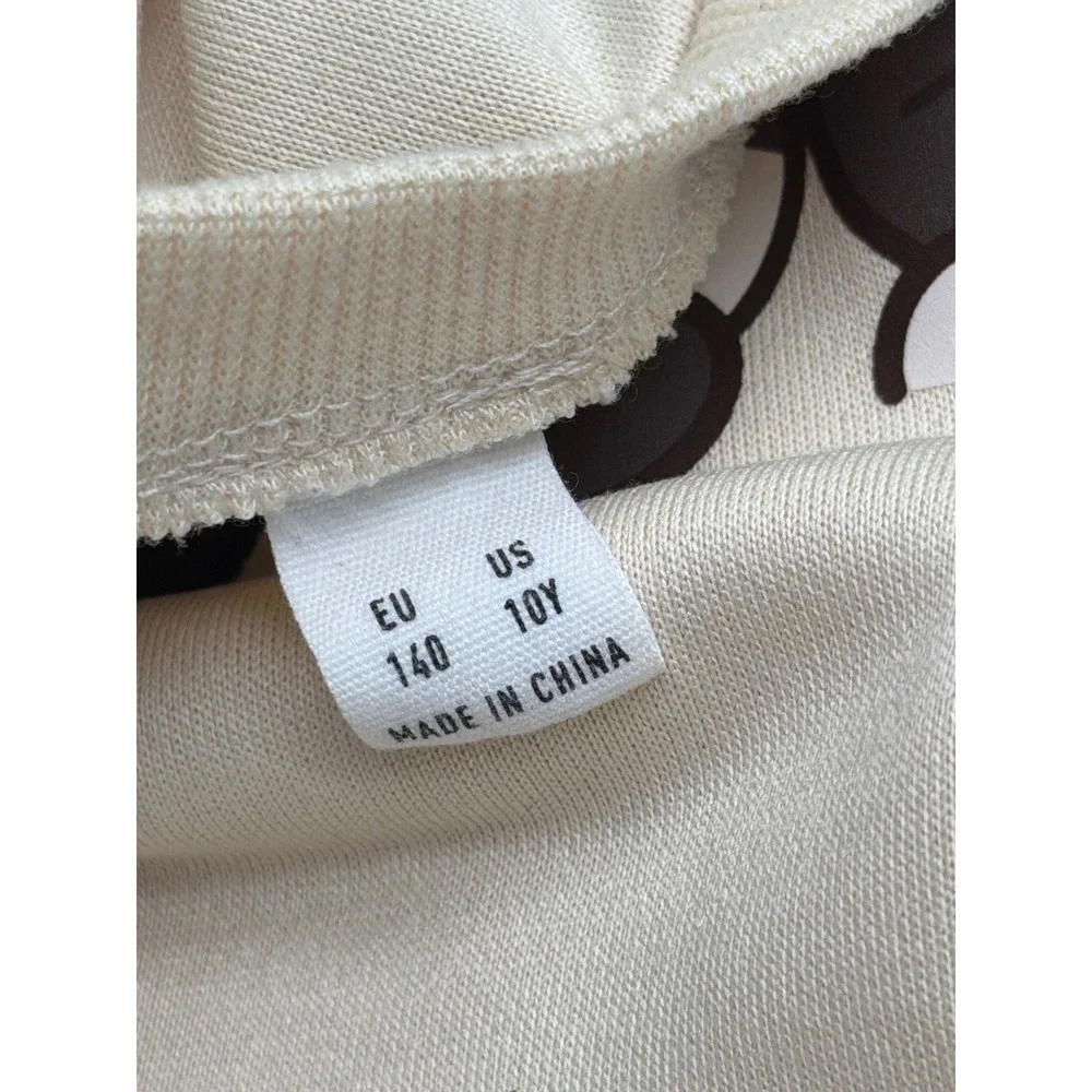 Kids Cream Cartoon Cat Graphic Sweatshirt Long Sleeve Pullover Crewneck 10Y‎